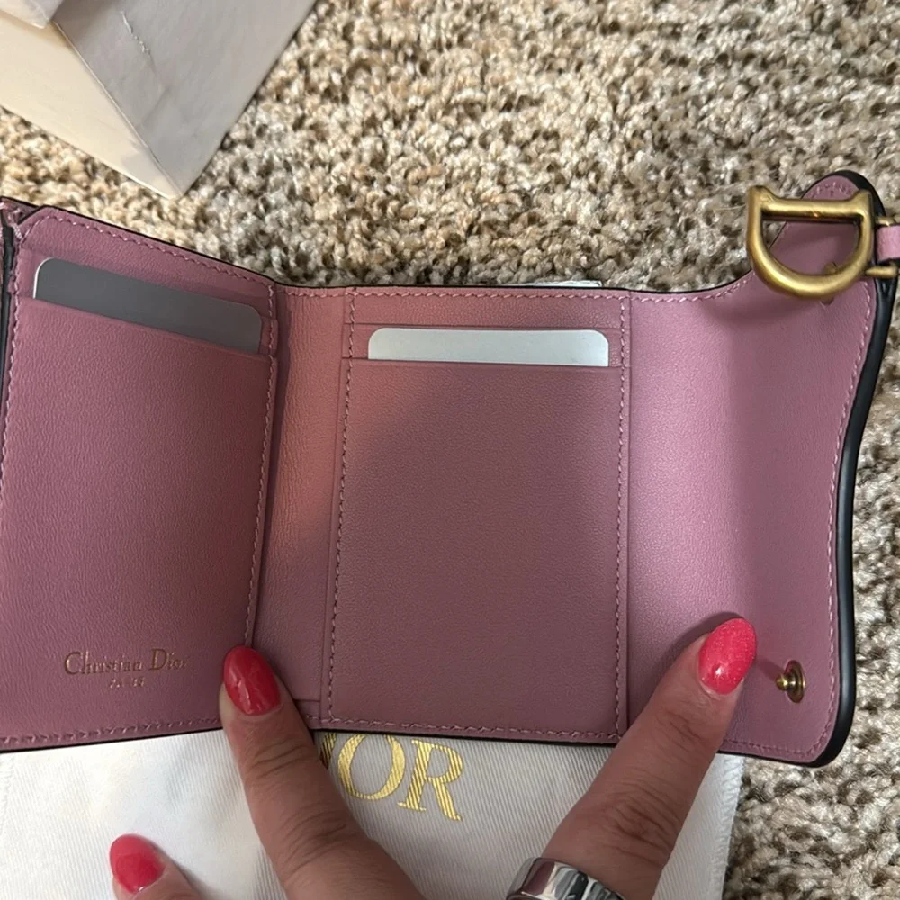 Authentic Dior Saddle Lotus Wallet (Lavender Goatskin)